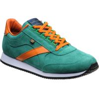 herring voyager trainer in green suede and orange calf